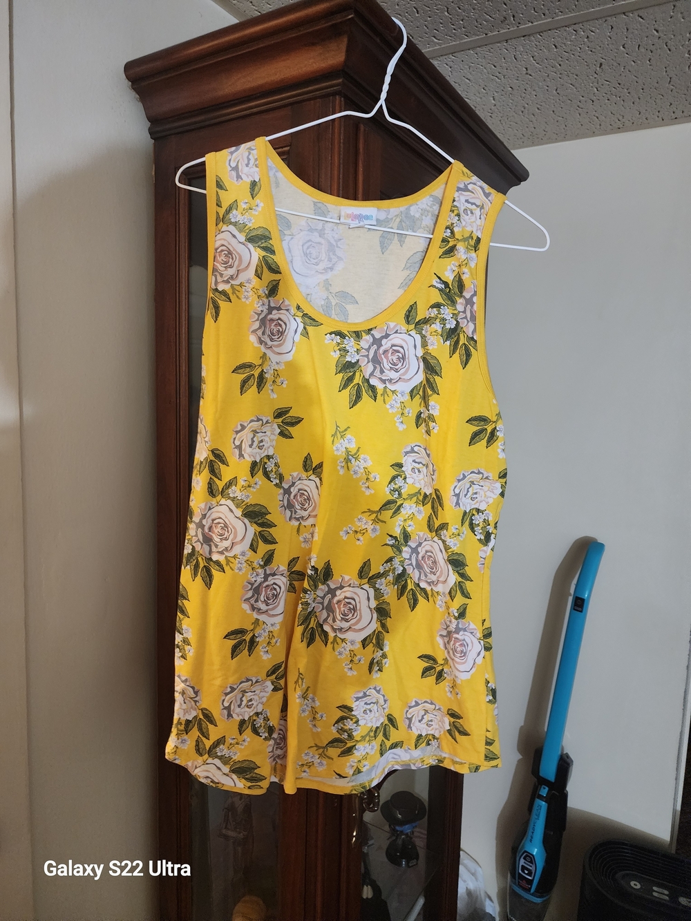 LuLaRoe Floral Top with Yellow Trim